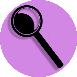 purple circle icon with magnifying glass