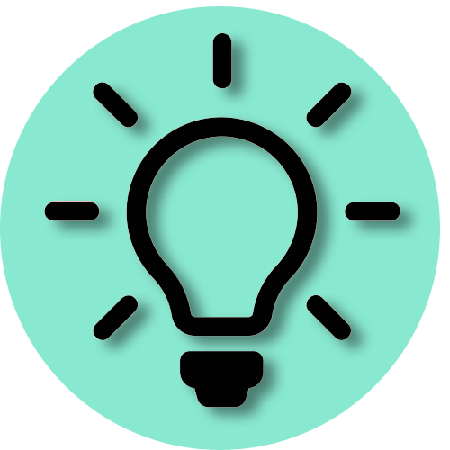 teal circle icon with lightbulb